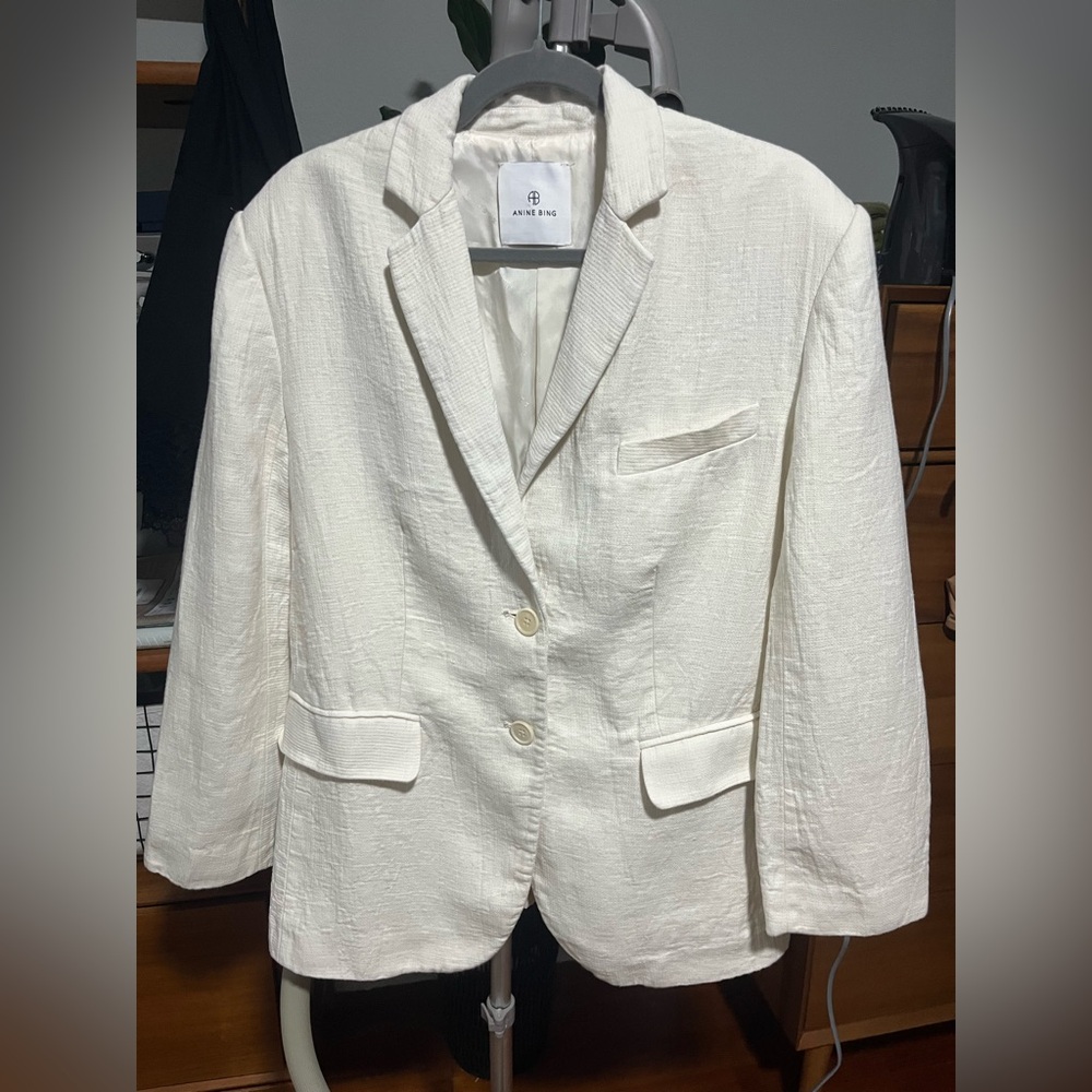Anine Bing Quinn Oversized Linen Blazer - Off White - Size Small - Picture 6 of 12
